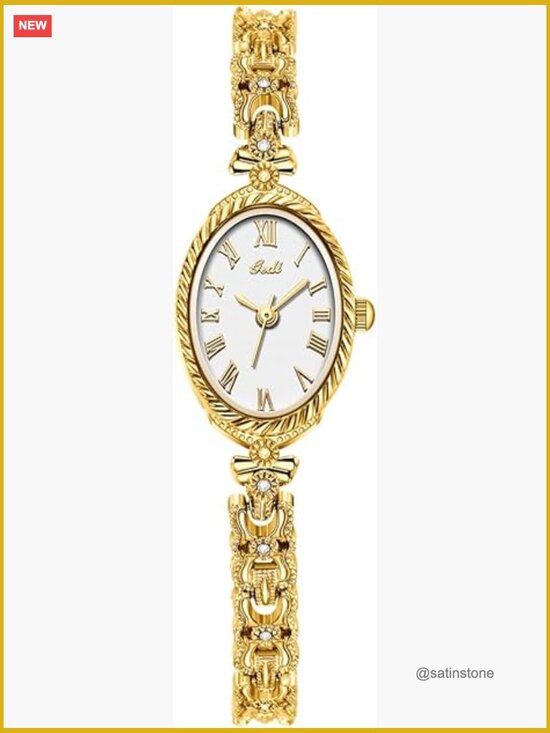 Vintage Gold Oval Quartz Watch - Alloy Steel Band, Roman Numerals, Slim Bracelet main image 6